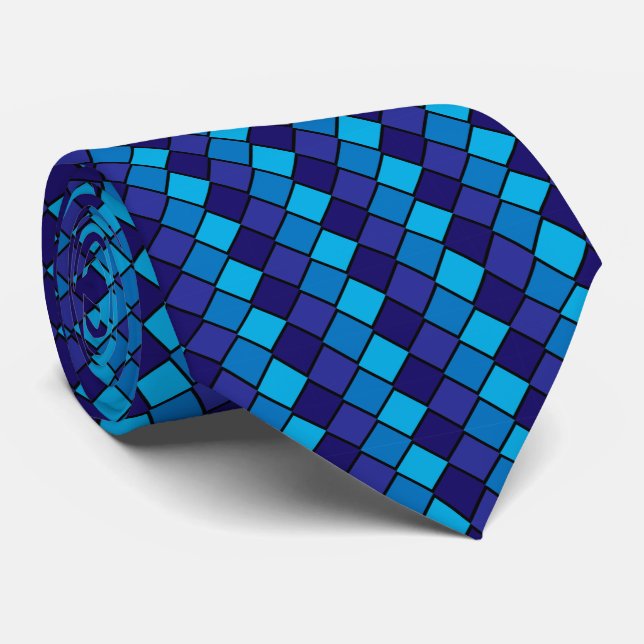 Aqua, Blue och Lila Checked Necktie Slips (Rullad)