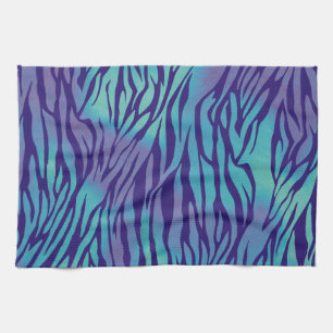 Aqua Blue och Lila Zebra ränder Kökshandduk