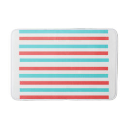 Aqua Blue och Red Stripe Bathmat Fet Vågrät Badrumsmatta