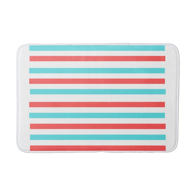Aqua Blue och Red Stripe Bathmat Fet Vågrät Badrumsmatta (Framsidan)