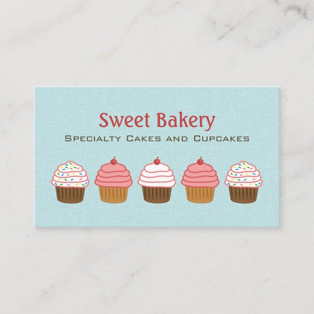 Aqua Blue och Rosa Cupkaka Cute Bakery Visitkort (Framsida)