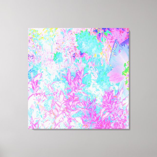 Aqua Blue och Shock rosa Hydrangea Ligcape Canvastryck (Framsida)