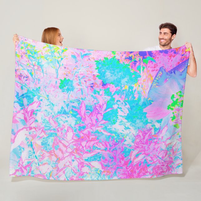 Aqua Blue och Shock rosa Hydrangea Ligcape Fleecefilt (På plats)