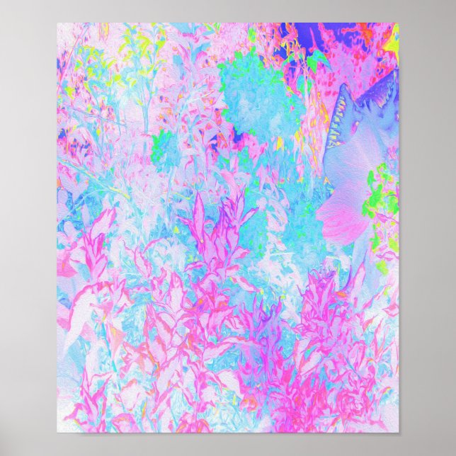 Aqua Blue och Shock rosa Hydrangea Ligcape Poster (Framsidan)