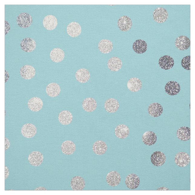 Aqua Blue och Silver Glitter City Dots Tyg (Provkarta)
