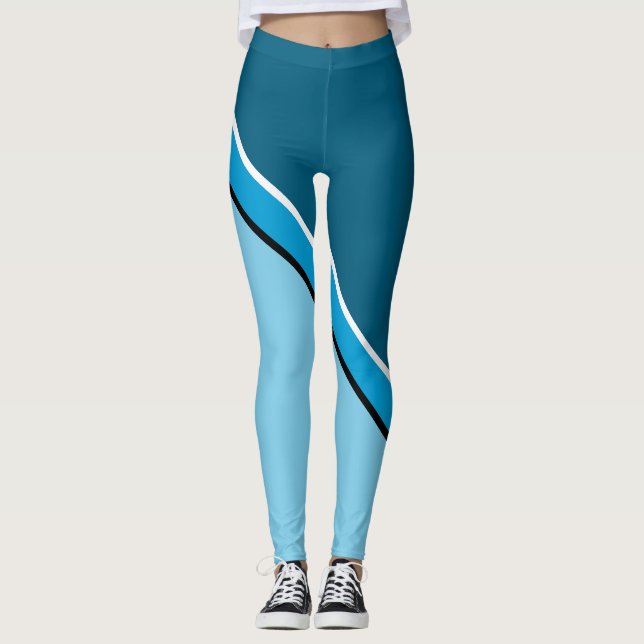 Aqua Blue och Turquise Diagonal Leggings (Framsida)