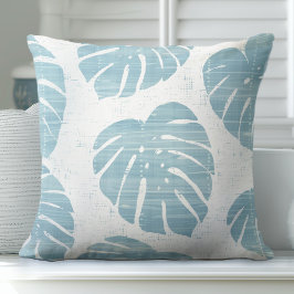 Aqua Blue och White Handflatan Löv Dekorativ kudde