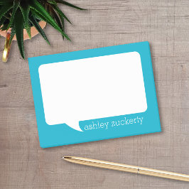 Aqua Blue och White Talk Bubble Personlig Namn Post-it Block