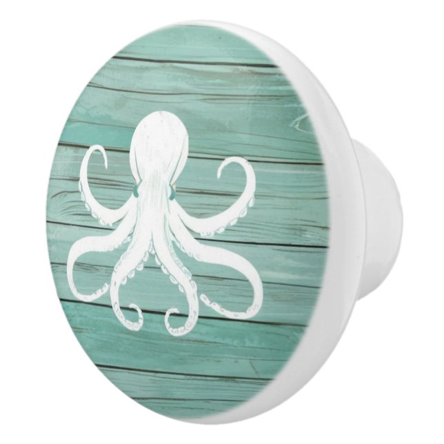 Aqua Blue Octopus Faux Wood Nautical Drawer knop Knopp (Höger)