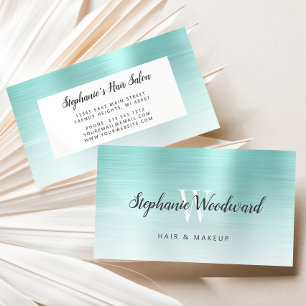 Aqua Blue Ombre Borstat Metall Monogram Frisörsalo Visitkort