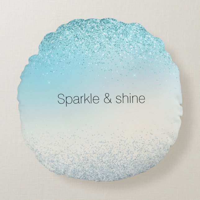 Aqua Blue Ombre Glitzy Gnistra Glitter Rund Kudde (Framsidan)