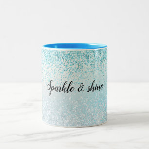 Aqua Blue Ombre Glitzy Gnistra Glitter Två-Tonad Mugg