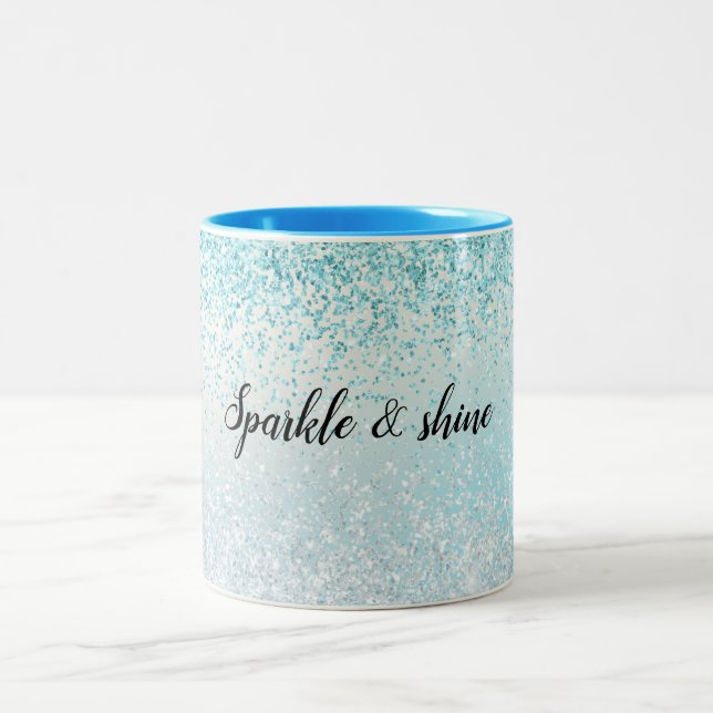Aqua Blue Ombre Glitzy Gnistra Glitter Två-Tonad Mugg (Center)