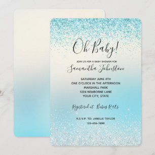 Aqua Blue Ombre Tie dye Glitzy Gnistra Glitter Inbjudningar