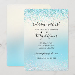 Aqua Blue Ombre Tie dye Glitzy Gnistra Glitter Inbjudningar