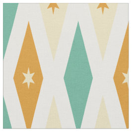 Aqua Blue Orange Cream Diamonds Stars Mid Century Tyg