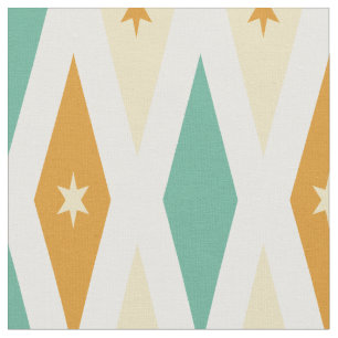 Aqua Blue Orange Cream Diamonds Stars Mid Century Tyg