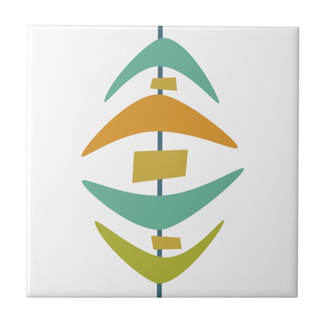 Aqua Blue Orange Grönt Retro Boomerang Mid Century Kakelplatta (Framsidan)