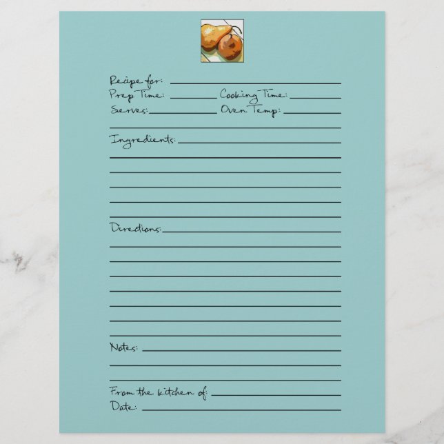 Aqua Blue Pair of Pears Recipe Pages (Framsida)