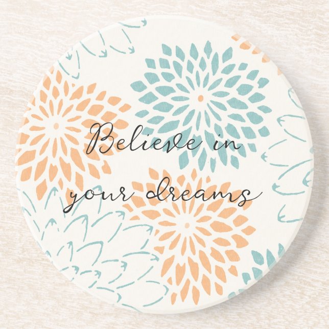 Aqua Blue Peach White Blommigt Underlägg (Framsidan)