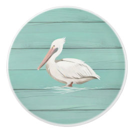 Aqua Blue Pelican Bird Faux Wood Drawer-knopp Knopp