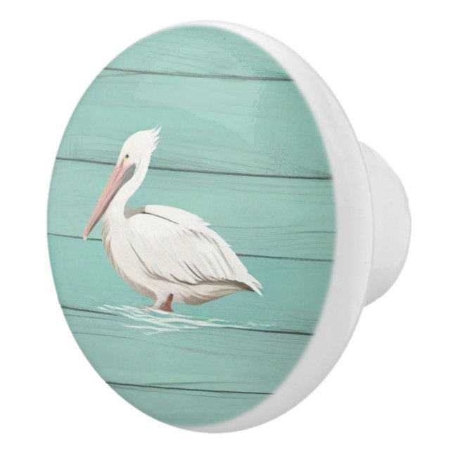 Aqua Blue Pelican Bird Faux Wood Drawer-knopp Knopp (Höger)