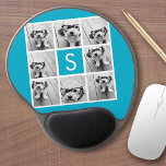 Aqua Blue Photo Collage Anpassningsbar Monogram Gel Musmatta<br><div class="desc">Du kan använda Instagram-foton för den här designen. Använda 8-kvadratfoton som skapar en unik och personlig gåva. Eller så kan du behålla hipstervalpen och göra ett trendig till keepy. Om du behöver justera bilder klickar du på verktyg för att anpassa ändringar.</div>