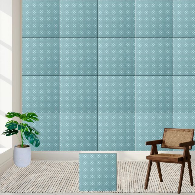 Aqua Blue Polka Dot - Retro White Doted Kakelplatta (Aqua Blue Polka Dot - Retro White Dotted Ceramic Tile)