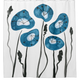 Aqua Blue Poppies Boho Modern Bathroom Decor