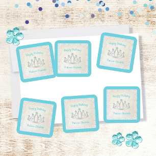 Aqua Blue Princess Tiara Födelsedagsfest Stickers Fyrkantigt Klistermärke