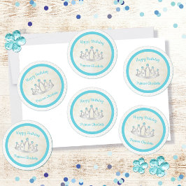 Aqua Blue Princess Tiara Födelsedagsfest Stickers Runt Klistermärke