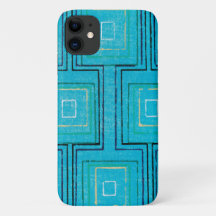 Aqua Blue Retro Pput Art Mönster Telefonväska