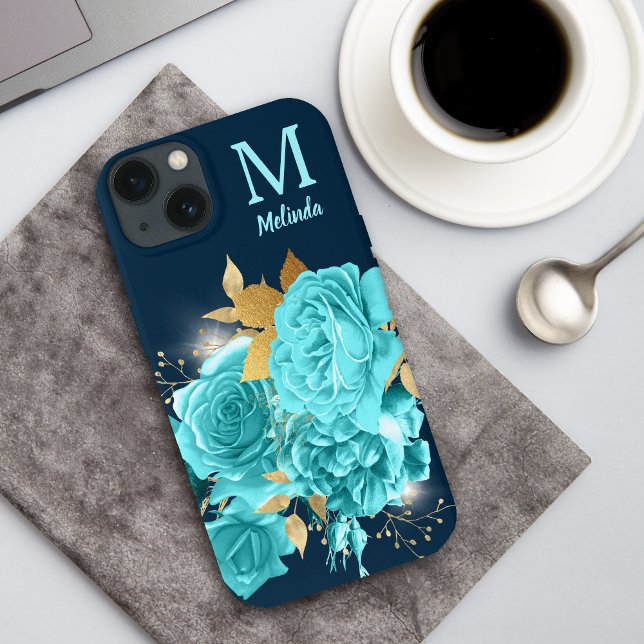 Aqua Blue Ro Gnistra Bouquet Monogram Fodral-Mate (Skapare uppladdad)