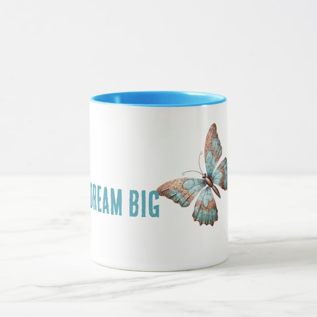 Aqua Blue Ro Rust Guld Dream Butterfly Mugg (Center)