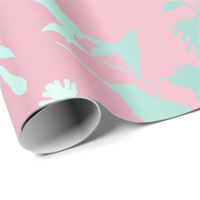 Aqua Blue Rosa Hummingbird Flowers Presentpapper (Rullad Hörn)
