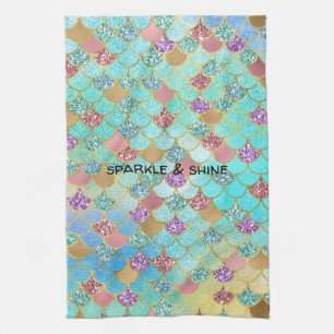 Aqua Blue Rosa Lila Guld Glitter Sjöjungfru Kökshandduk