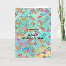 Aqua Blue Rosa Lila Guld Glitter Sjöjungfru Kort