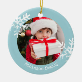 Aqua Blue Rustic Circle Photo Ornament Snöflingor