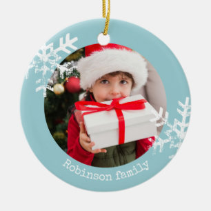 Aqua Blue Rustic Circle Photo Ornament Snöflingor