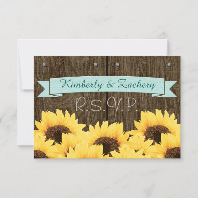 AQUA BLUE RUSTIC SUNFLOWER OSA KORT (Framsida)