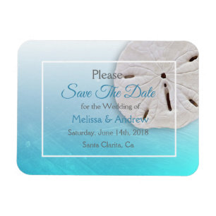 Aqua Blue Sand Dollar Bröllop spara datum Magnet