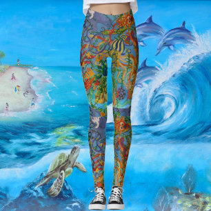 Aqua Blue Sea Abstrakt Art Octopus Modern Chic Leggings