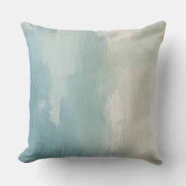 Aqua Blue Sea Grönt Teal Beige Watercolor Skriv ut Kudde