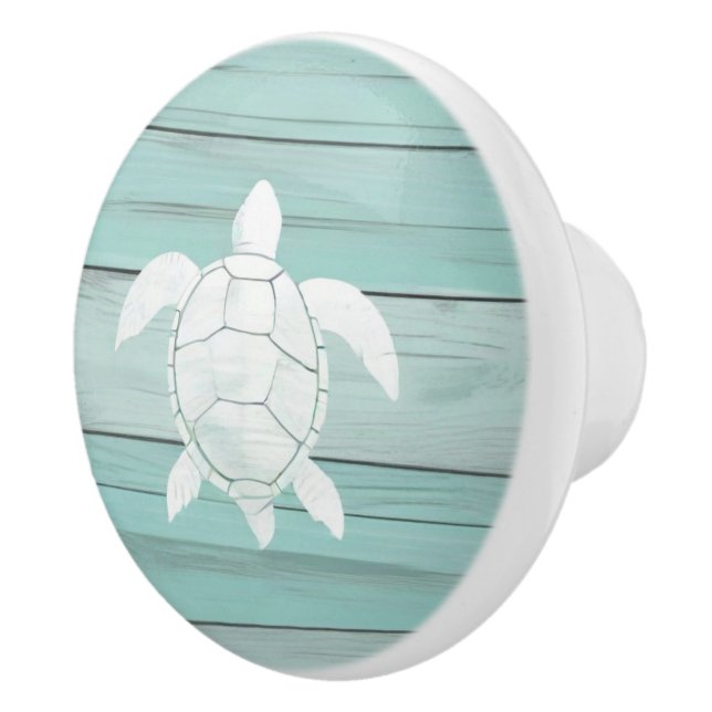 Aqua Blue Sea Turtle Faux Wood Drawer knop Knopp (Höger)