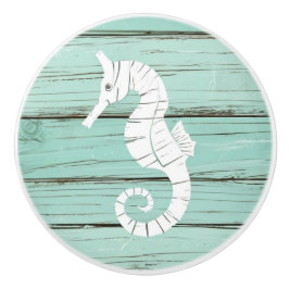 Aqua Blue Seahorse Faux Wood Drawer knopp