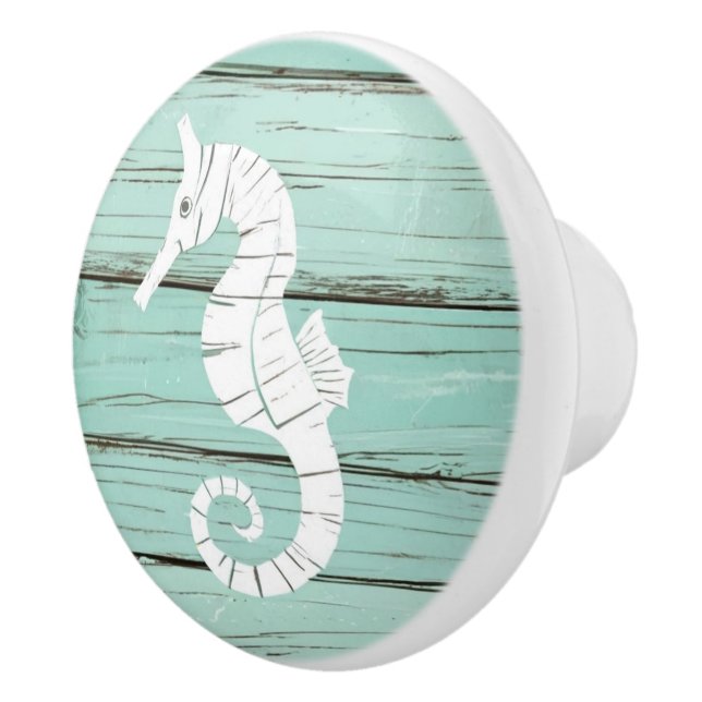 Aqua Blue Seahorse Faux Wood Drawer knopp (Höger)