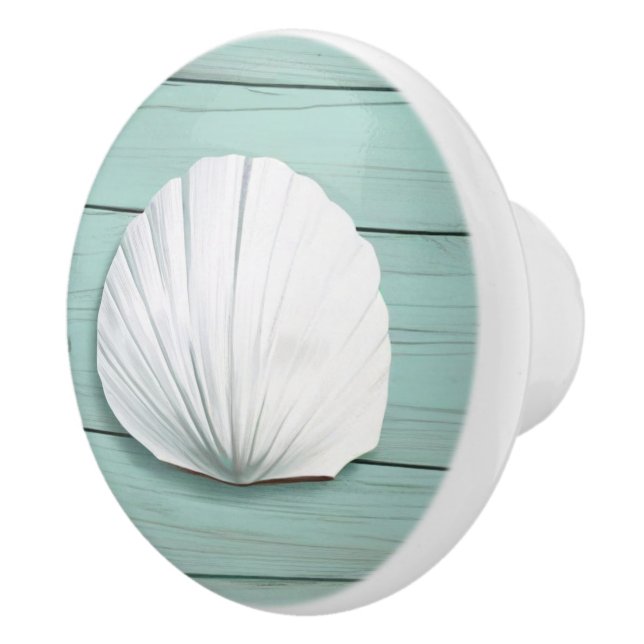Aqua Blue Seashell Faux Wood Snäcka Drawer-knapp Knopp (Höger)