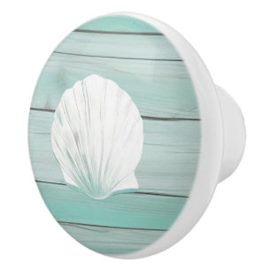 Aqua Blue Seashell Faux Wood Snäcka Drawer-knapp Knopp
