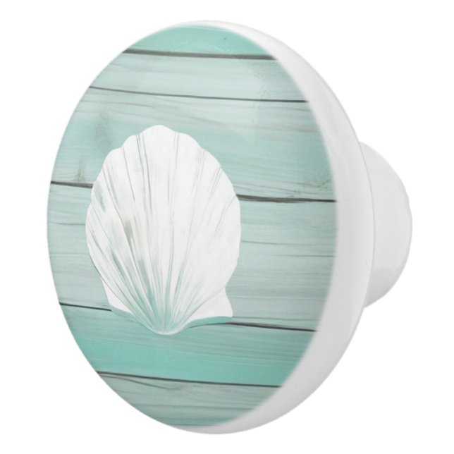 Aqua Blue Seashell Faux Wood Snäcka Drawer-knapp Knopp (Höger)