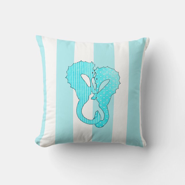 Aqua Blue Seashell och Seahorse Pillow Kudde (Framsida)